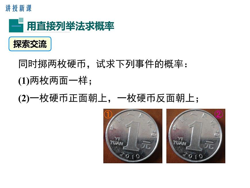 人教版九年級(jí)上冊課件：25.2 第1課時(shí)  運(yùn)用直接列舉或列表法求概率第5頁