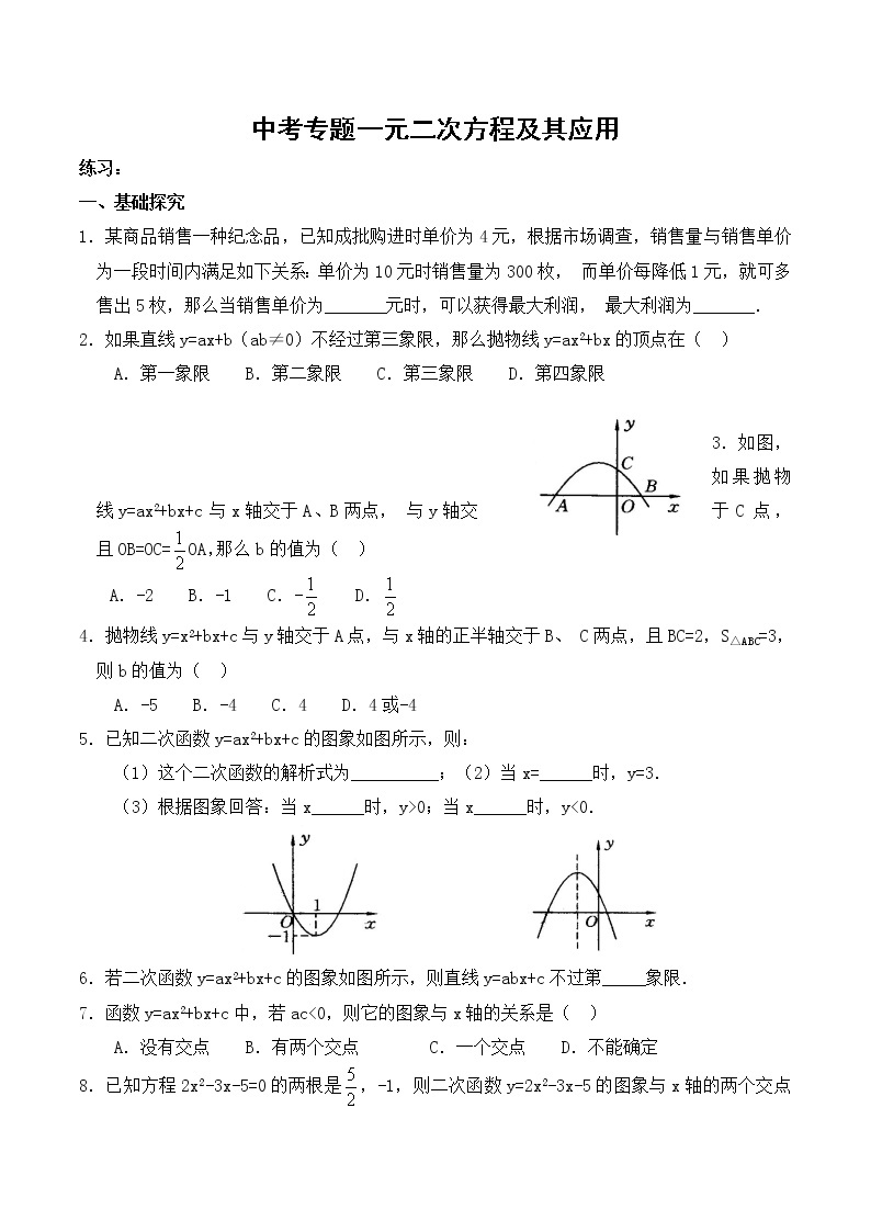 中考数学专题《 二次函数及其应用》专题训练（无答案）【精编版】01