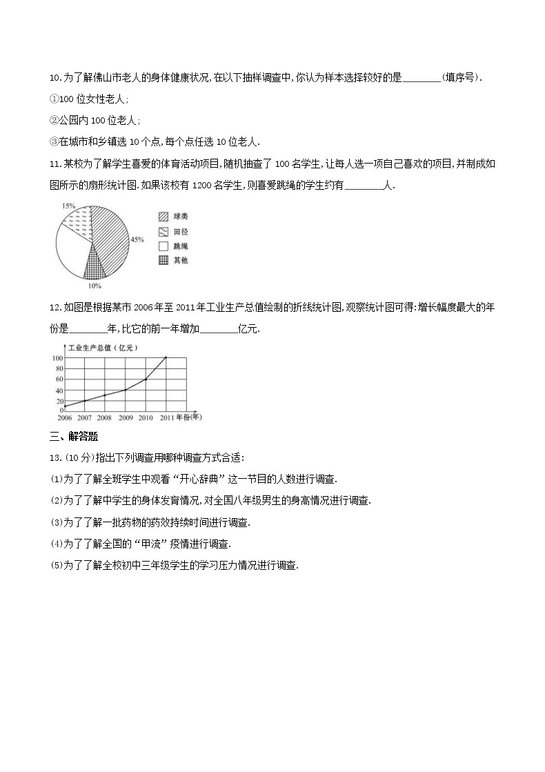 2020年湘教版七年级数学上册 数据收集与统计图 单元测试卷二（含答案）03
