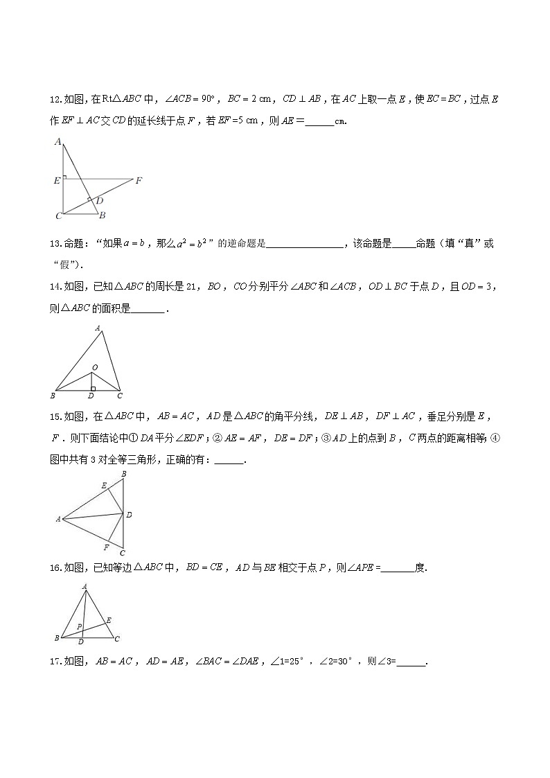 2020年华东师大版八年级数学上册 全等三角形 单元测试卷三(含答案)第3页