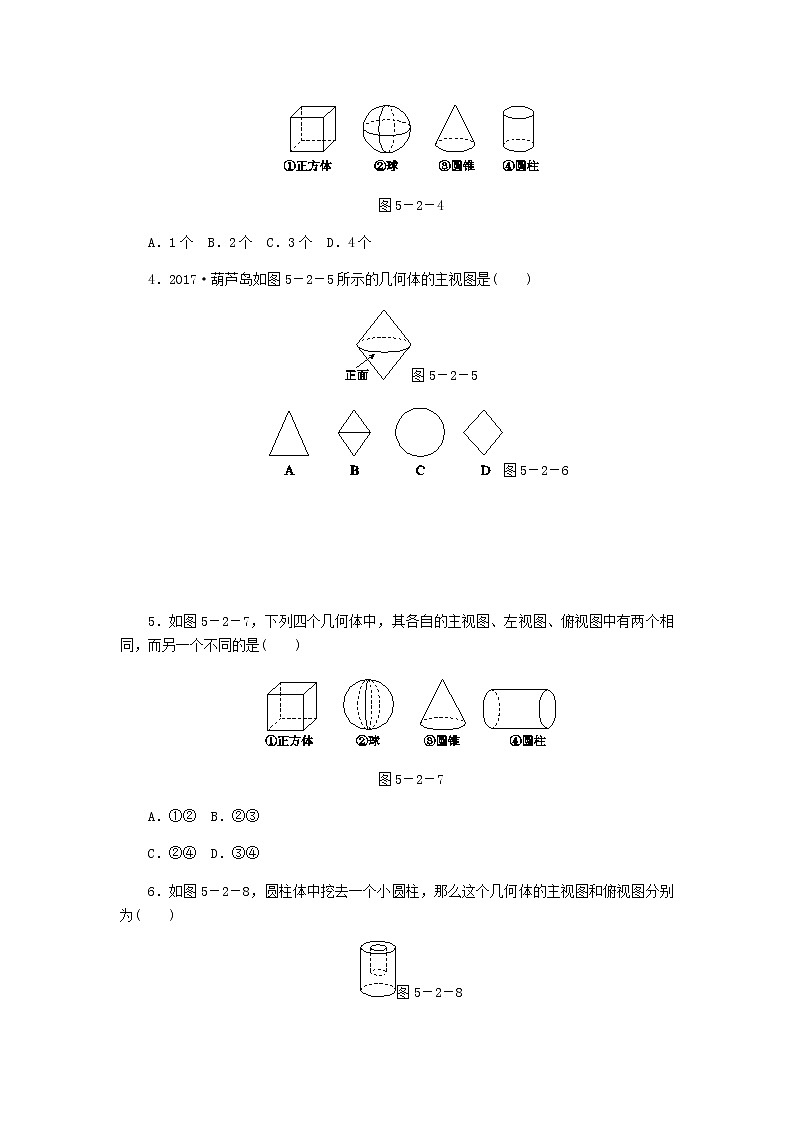 2020年北師大版九年級數(shù)學(xué)上冊第5章 5.2視圖第1課時簡單幾何體的三視圖 同步練習(xí)（含答案）第2頁