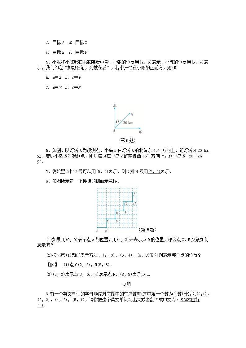 2020年浙教版八年级数学上册第4章图形与坐标4.1探索确定位置的方法 同步练习（含答案）02