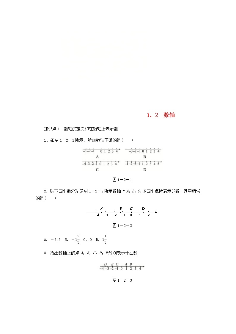 2020年浙教版七年级数学上册第1章有理数1.2数轴 同步练习（含答案）01