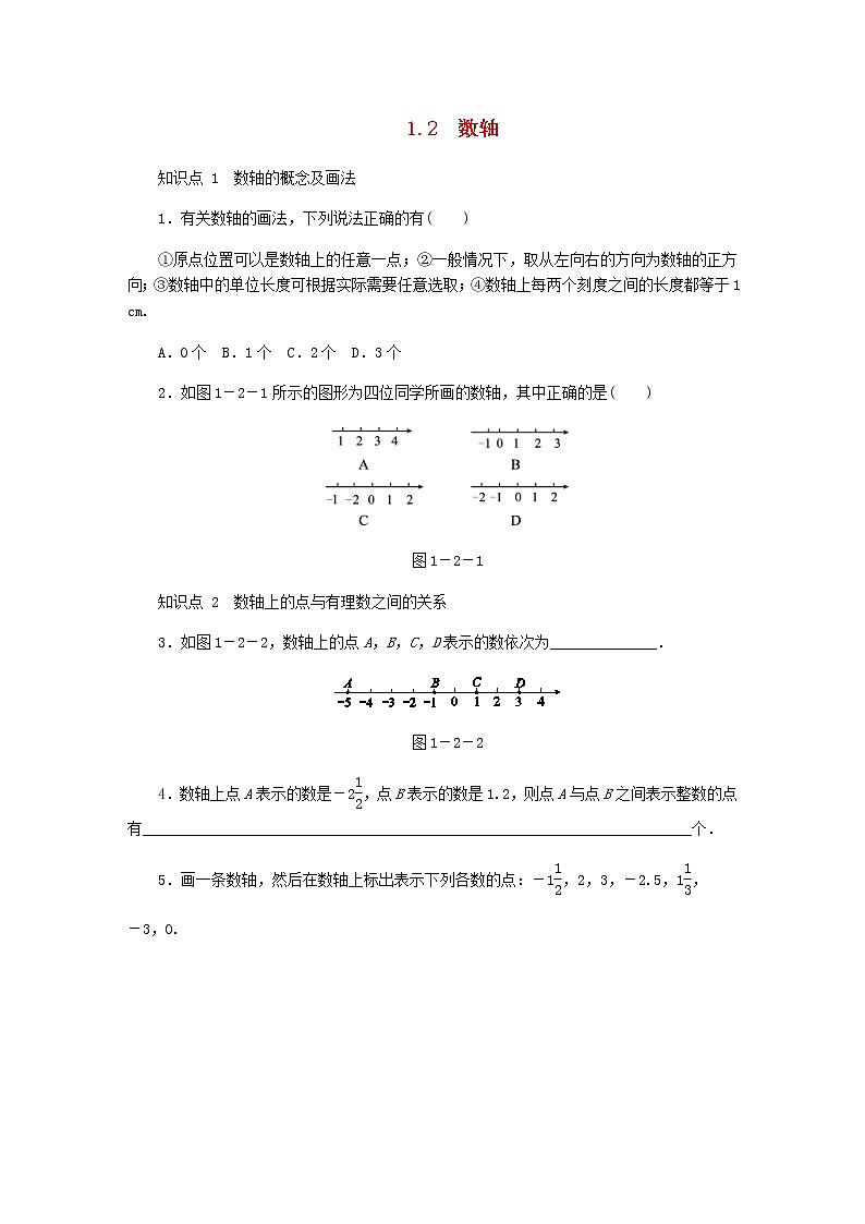 2020年冀教版七年级数学上册第1章 1.2数轴 同步训练(含答案)01