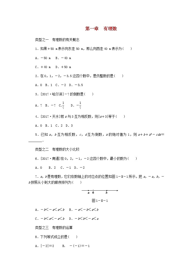 2020年冀教版七年级数学上册第1章 有理数 同步训练(含答案)01