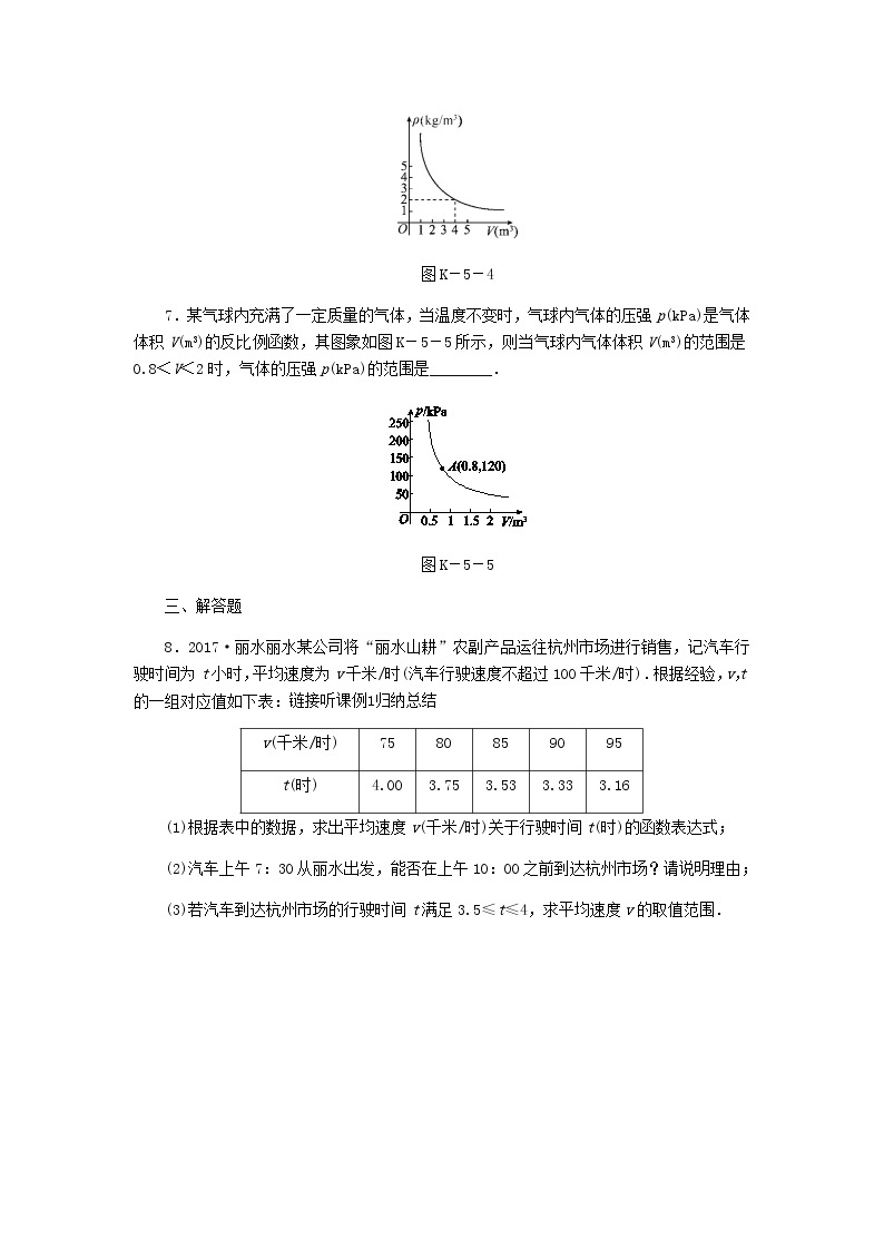 2020年湘教版九年级数学上册 1.3反比例函数的应用 课时作业（含答案） 练习03