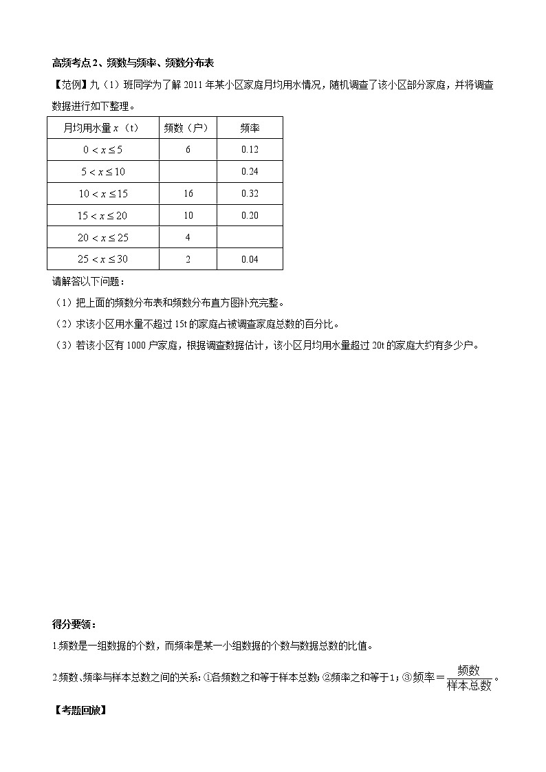 人教版 九年级数学中考总复习30讲(一轮复习)第28讲 数据的收集、整理与描述 教学案(无答案)03