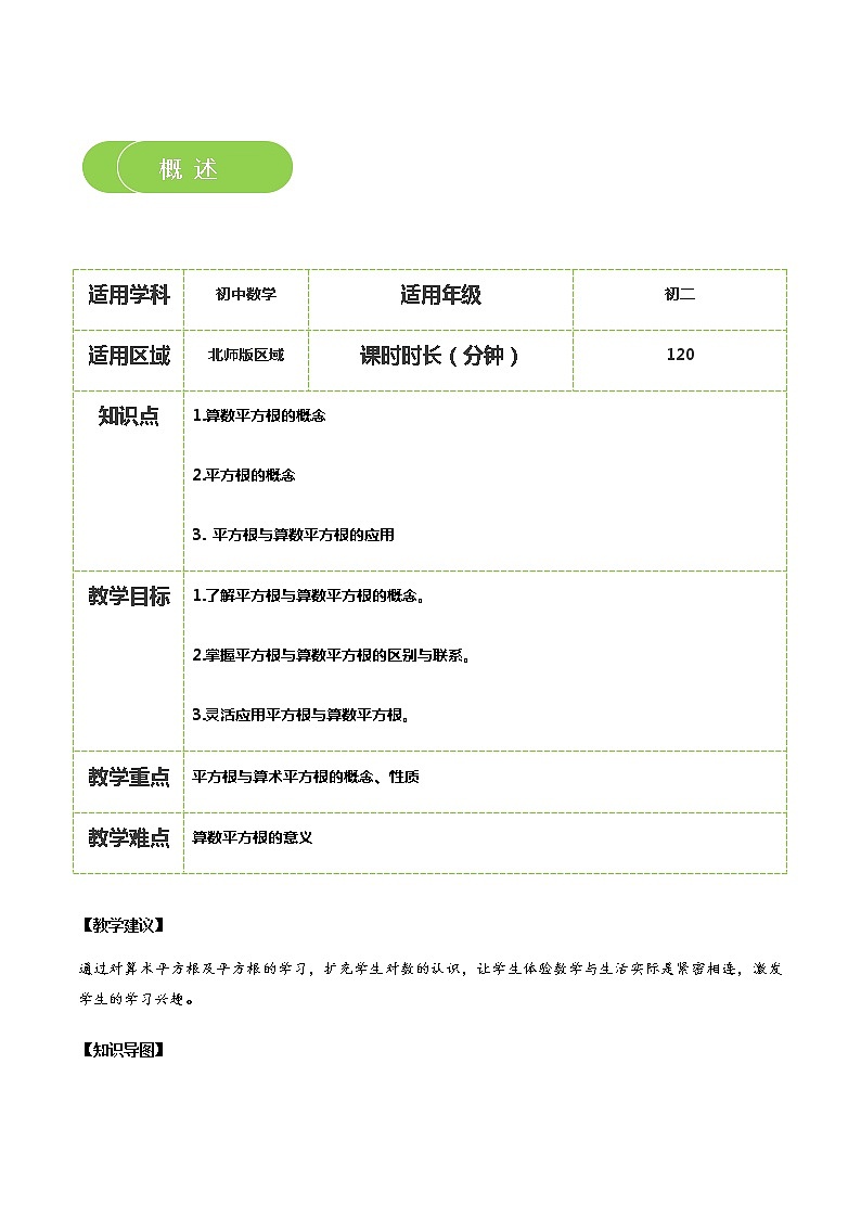 【北师大版秋季课程初二数学】第04讲:平方根_教师版第2页