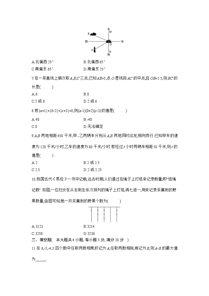 人教版数学七年级上册期末测试卷(二)第2页
