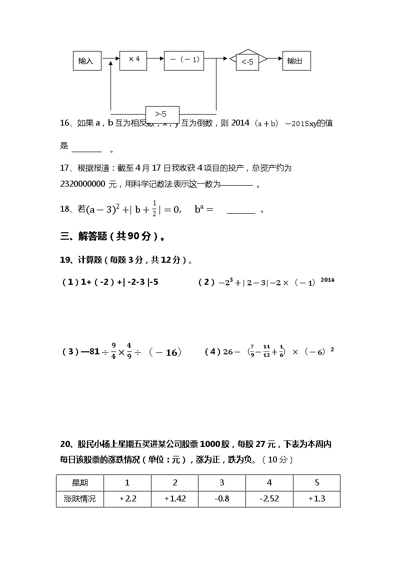 【真题】贵州省遵义达兴中学七年级数上册第一单元检测题(无答案)第3页