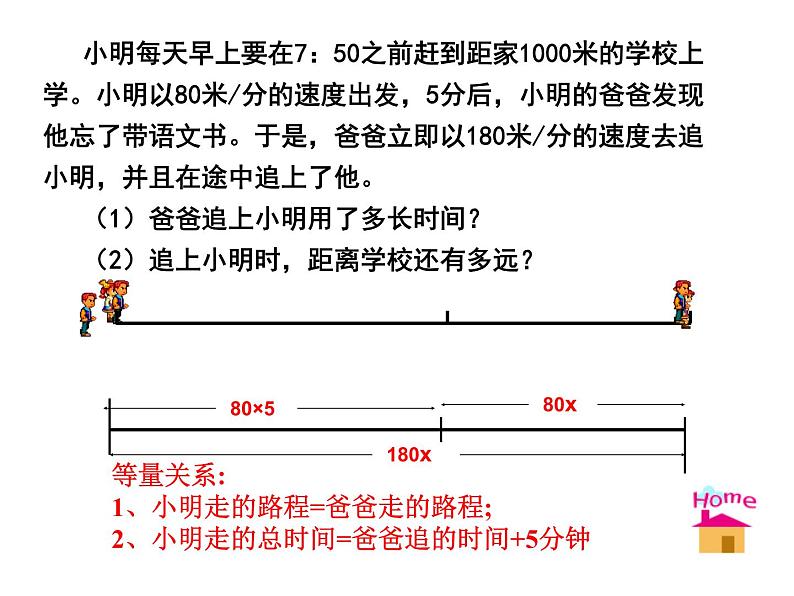 北师大版数学七年级上册 5.6一元一次方程---追赶小明_课件05