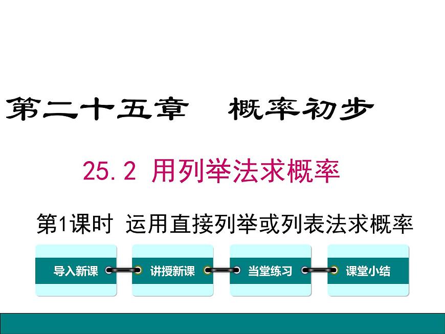 (人教版)2020年九年級(jí)數(shù)學(xué)上25.2.1《運(yùn)用直接列舉或列表法求概率》ppt課件第1頁