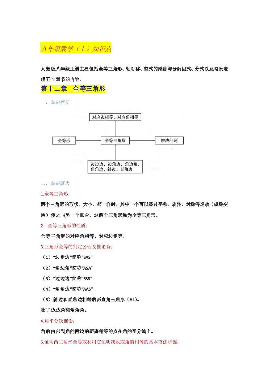 八年級數(shù)學（上）人教版知識點匯總第1頁
