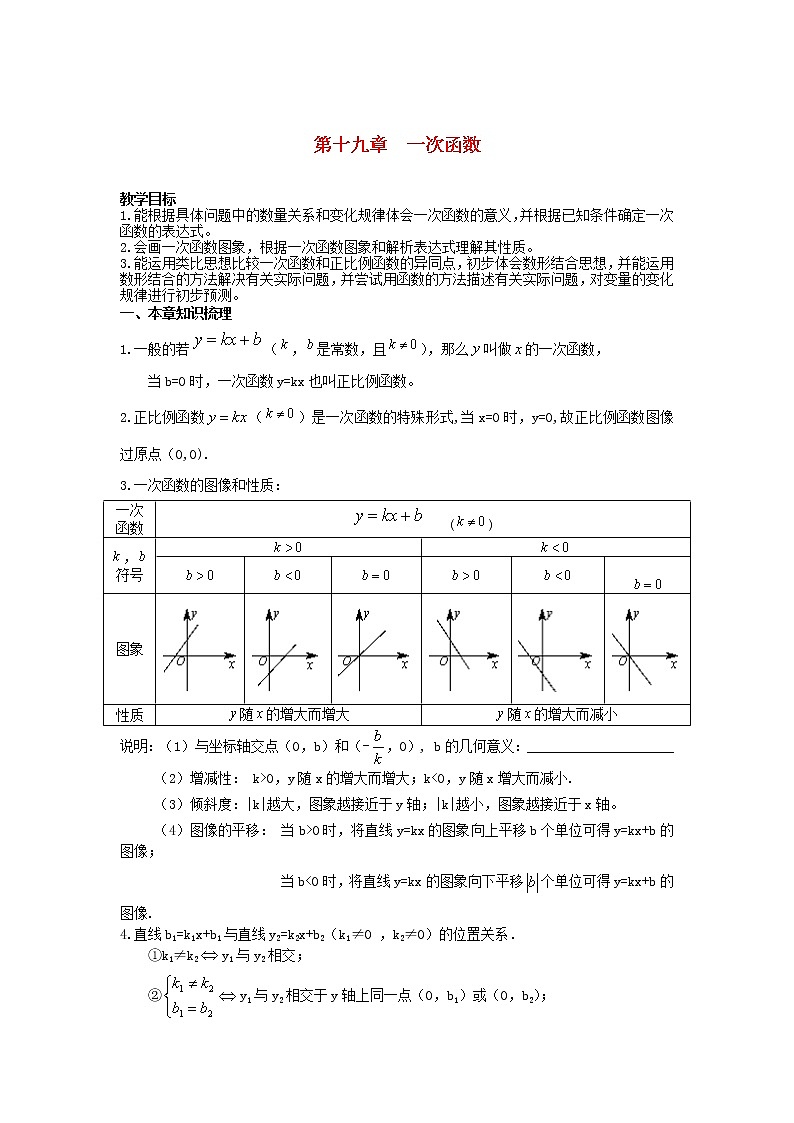 人教版八年级数学下册复习教案《 一次函数》01