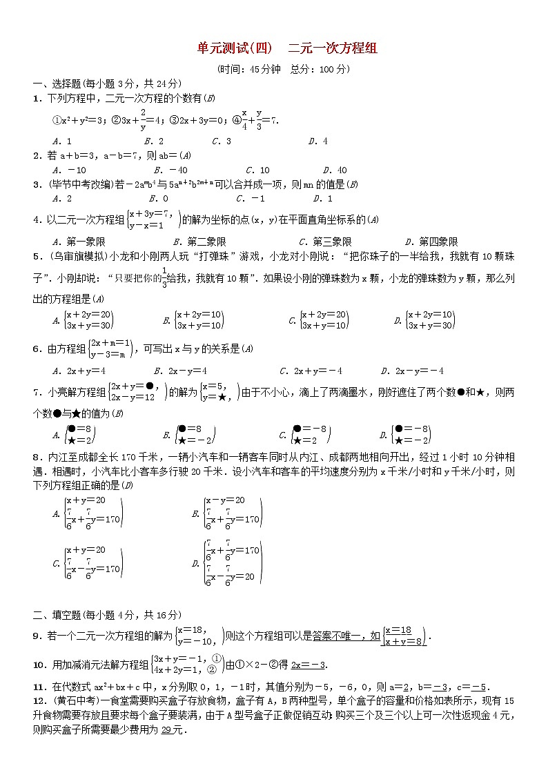 人教版2021年七年級(jí)數(shù)學(xué)下冊(cè)《二元一次方程組》單元測(cè)試題(含答案)第1頁(yè)