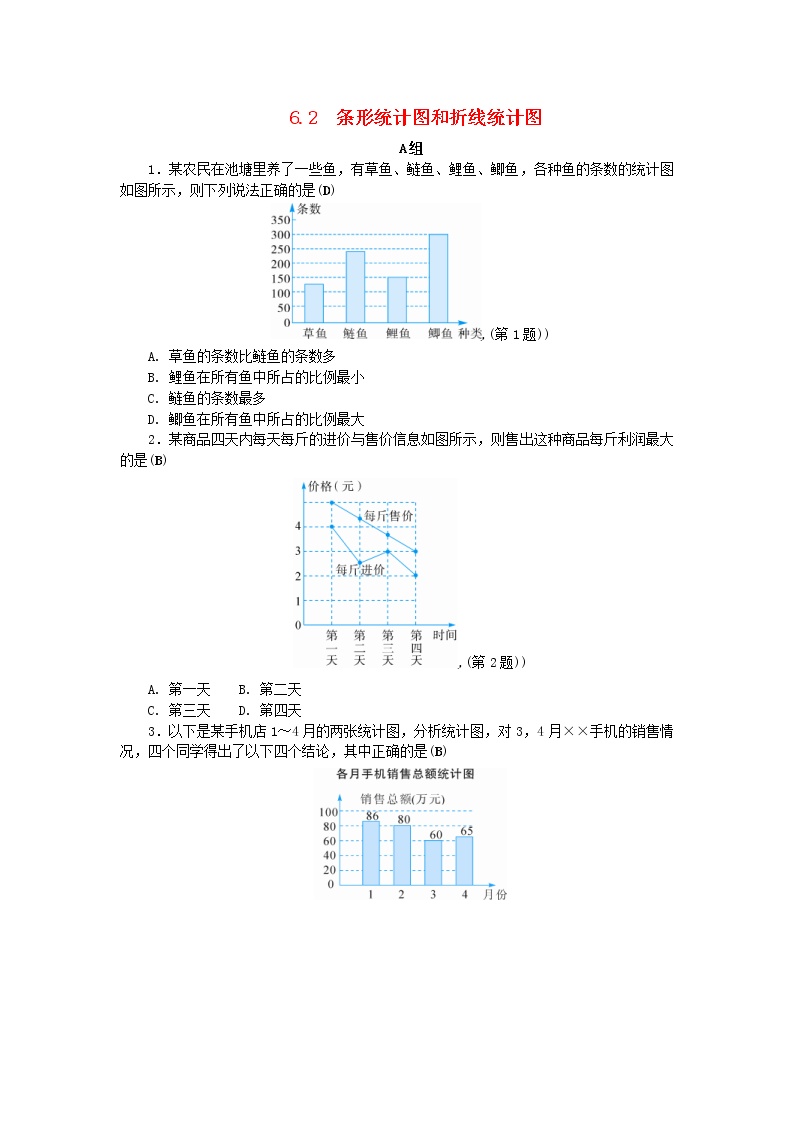 浙教版七年级下册6.2条形统计图和折线统计图优秀课后复习题