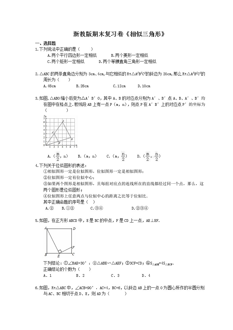 2020年浙教版九上数学期末复习卷《相似三角形》(含答案)01