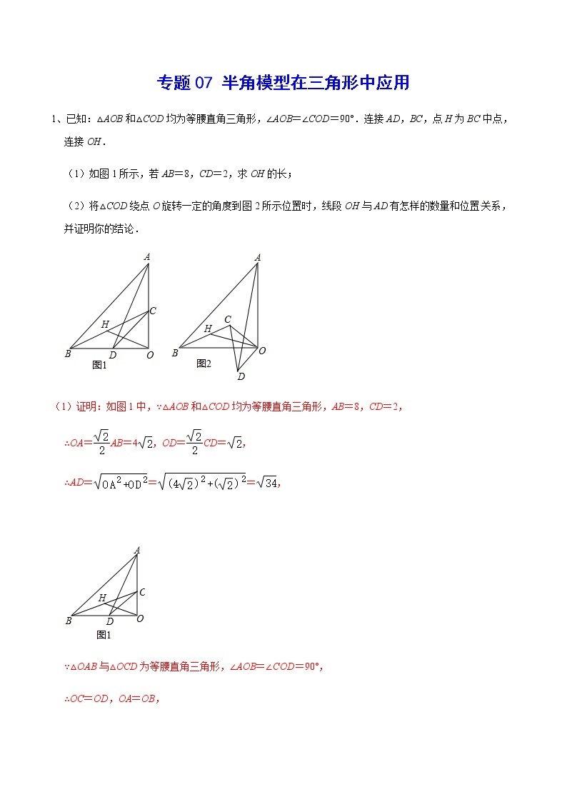 中考数学  专项训 练考点07 半角模型在三角形中应用(能力)01