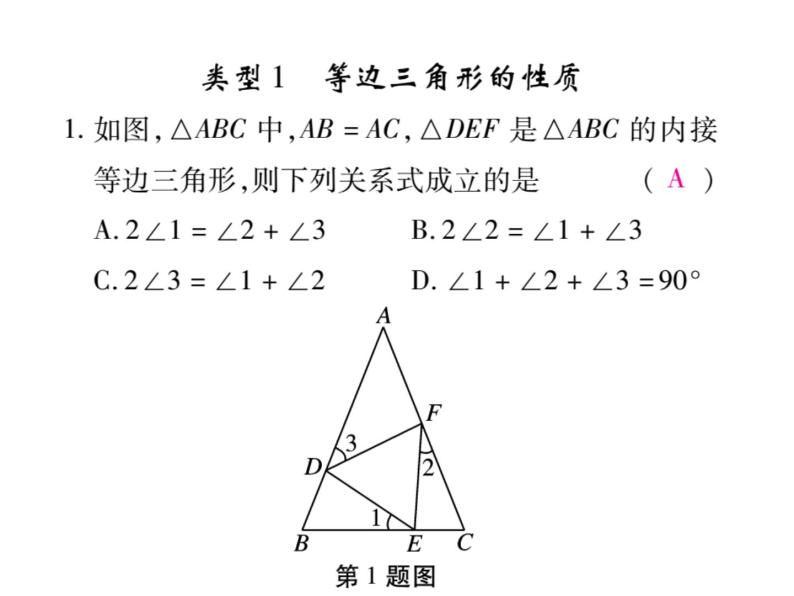 华东师大版八年级数学上  专题训练  十一  等边三角形性质和判定的小综合 课件02