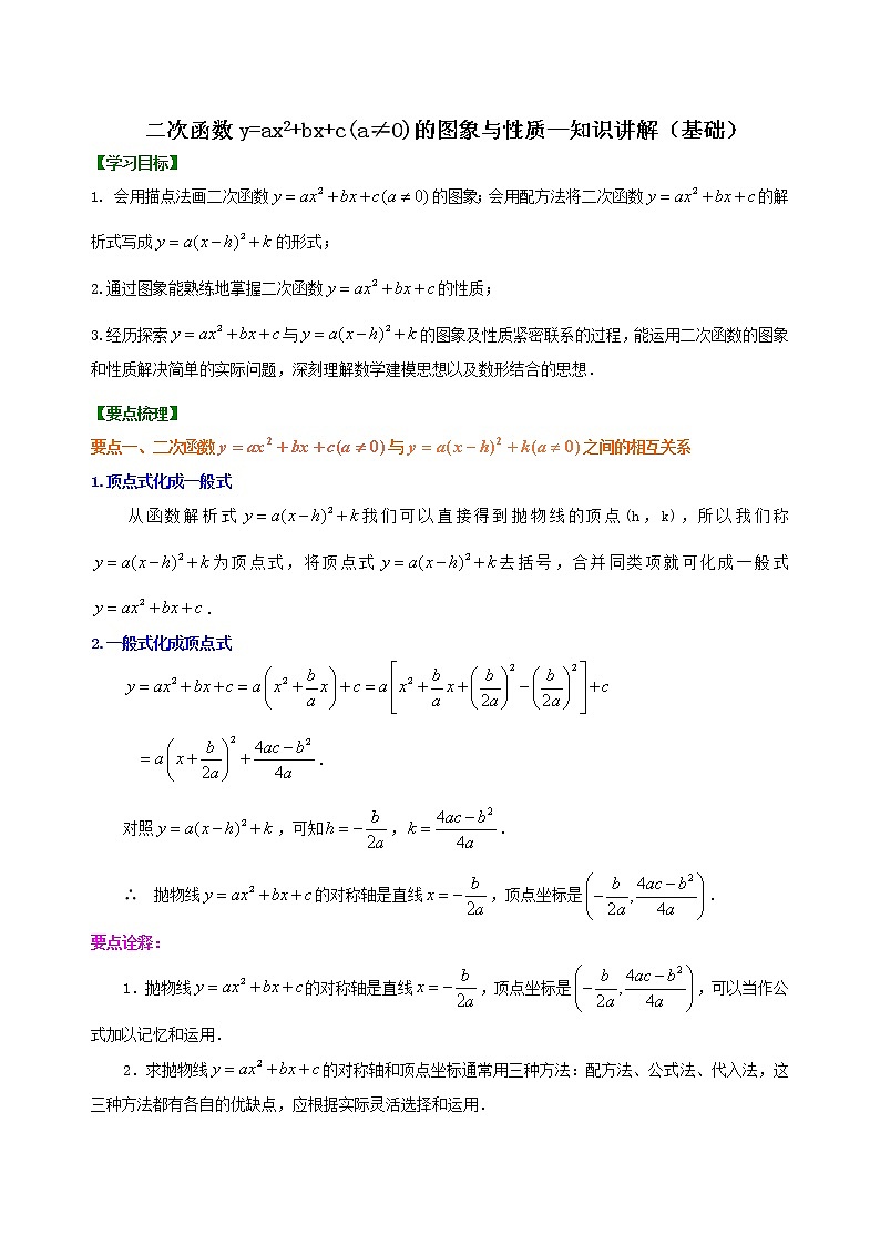 二次函数y=ax^2+bx+c(a≠0)的图象与性质—知识讲解(基础)01