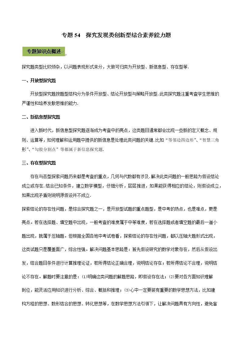 2021年中考数学专题复习 专题54 探究发现类创新型综合素养能力题（教师版含解析）