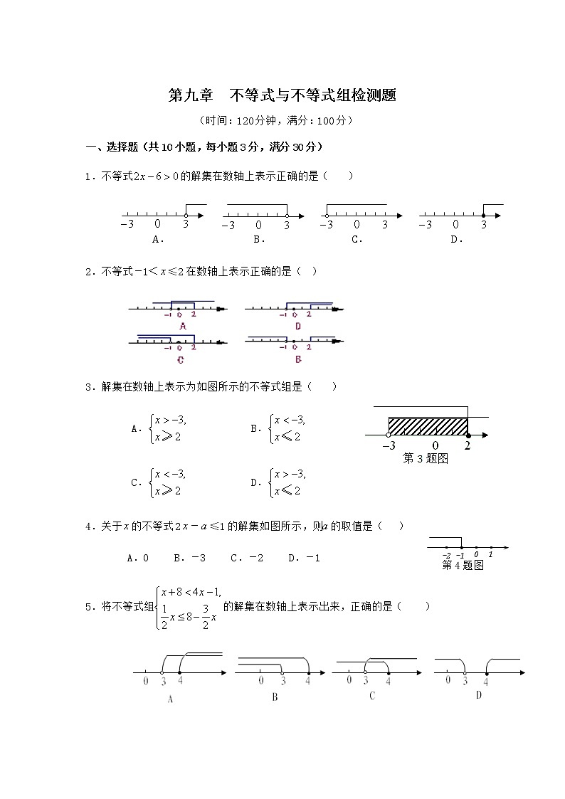 【精品试卷】人教版数学七年级下册第九章不等式与不等式组单元测试卷(含答案)2第1页