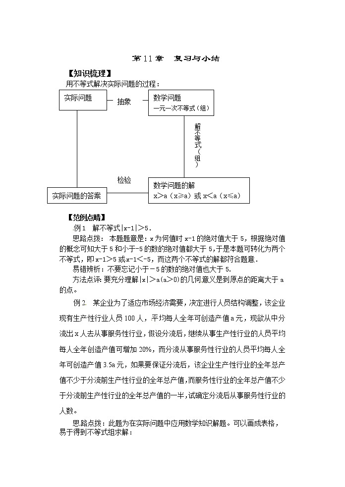 初中數學蘇科版七年級下冊第11章一元一次不等式組復習教案第1頁