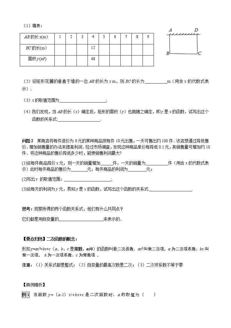 华师大版 数学 九年级(下册) 26.1 二次函数学案02