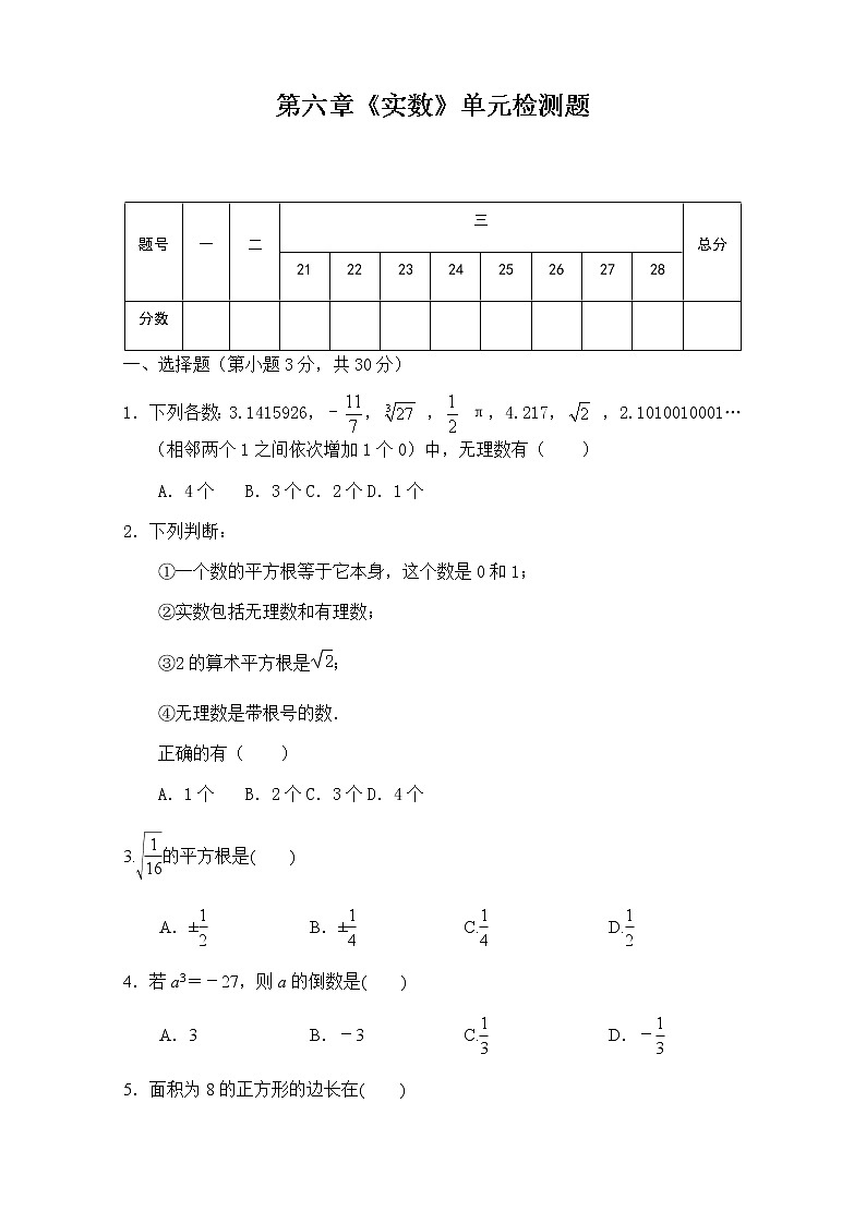 第六章《实数 》-人教版七年级数学下册单元测试5第1页