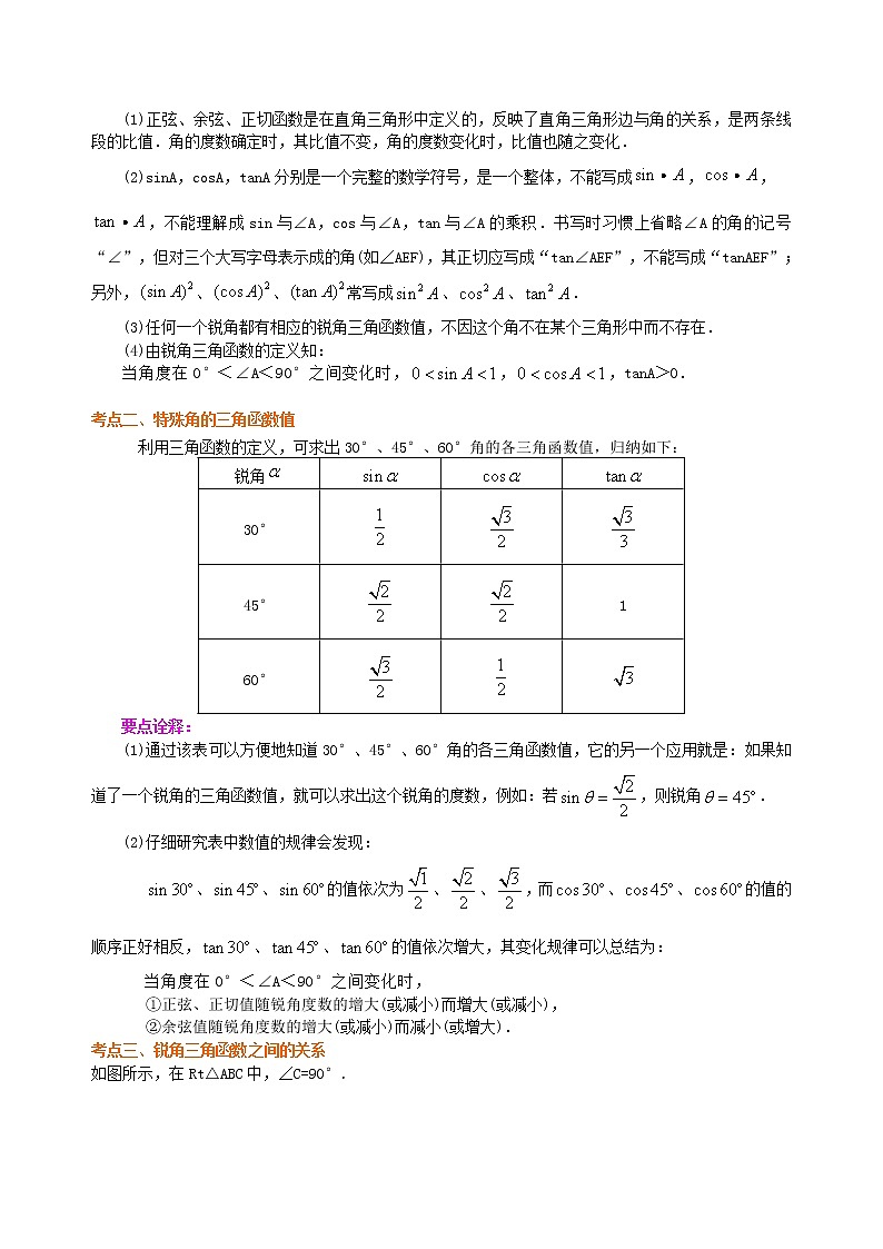 (人教版)数学中考总复习21总复习:锐角三角函数综合复习(基础)珍藏版 知识点练习02