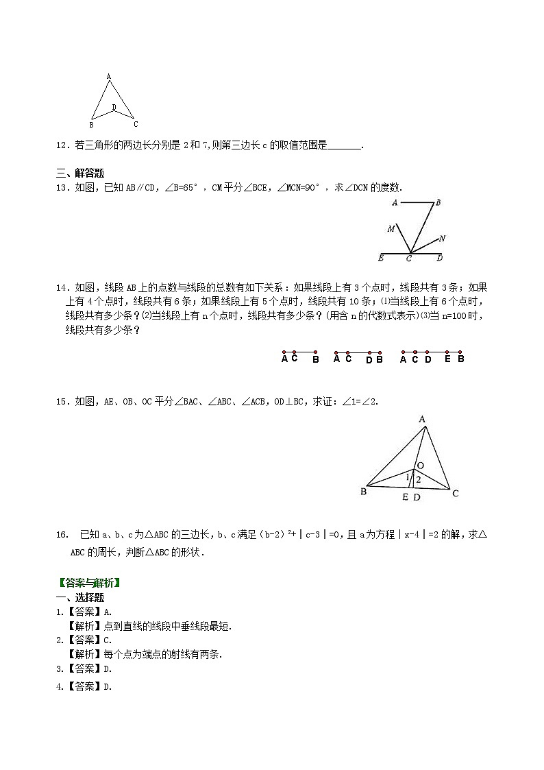 中考總復(fù)習(xí)：幾何初步及三角形--鞏固練習(xí)（基礎(chǔ)）第2頁