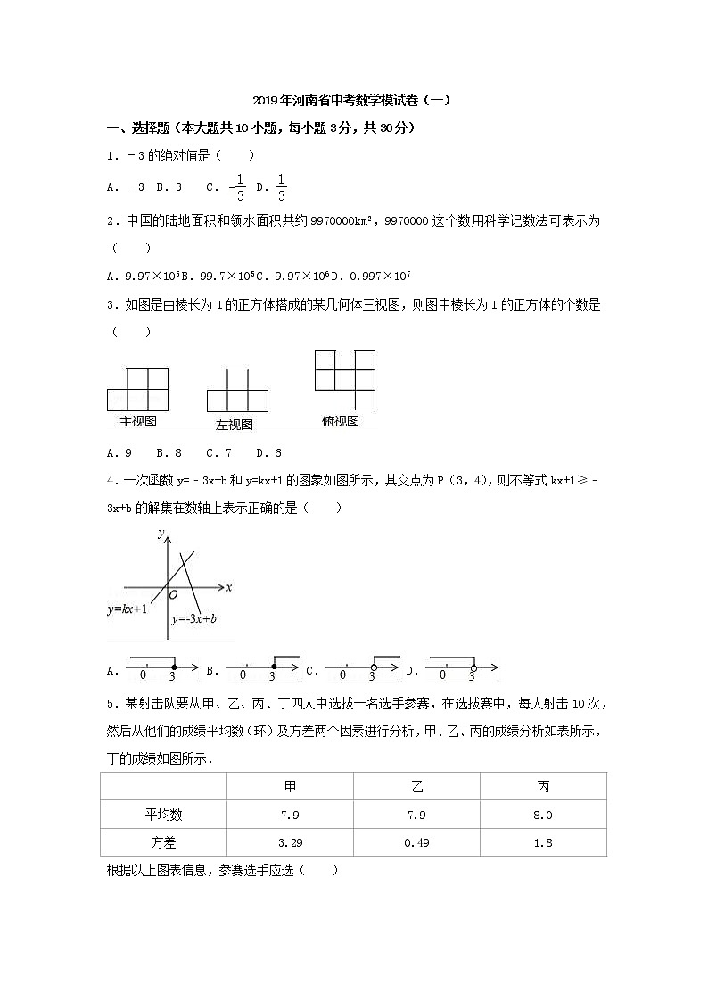 2019年河南省中考数学模试卷(一)含答案解析第1页