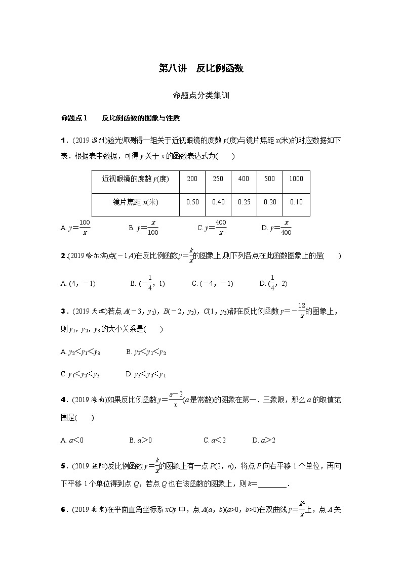 中考数学专题复习 第八讲 反比例函数测试题(含解析)第1页