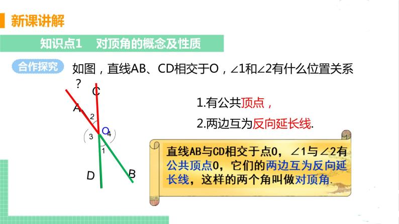 七年级数学北师大版下册 第二章 相交线与平行线 1 两条直线的位置关系 课时1 对顶角、余角和补角 课件06