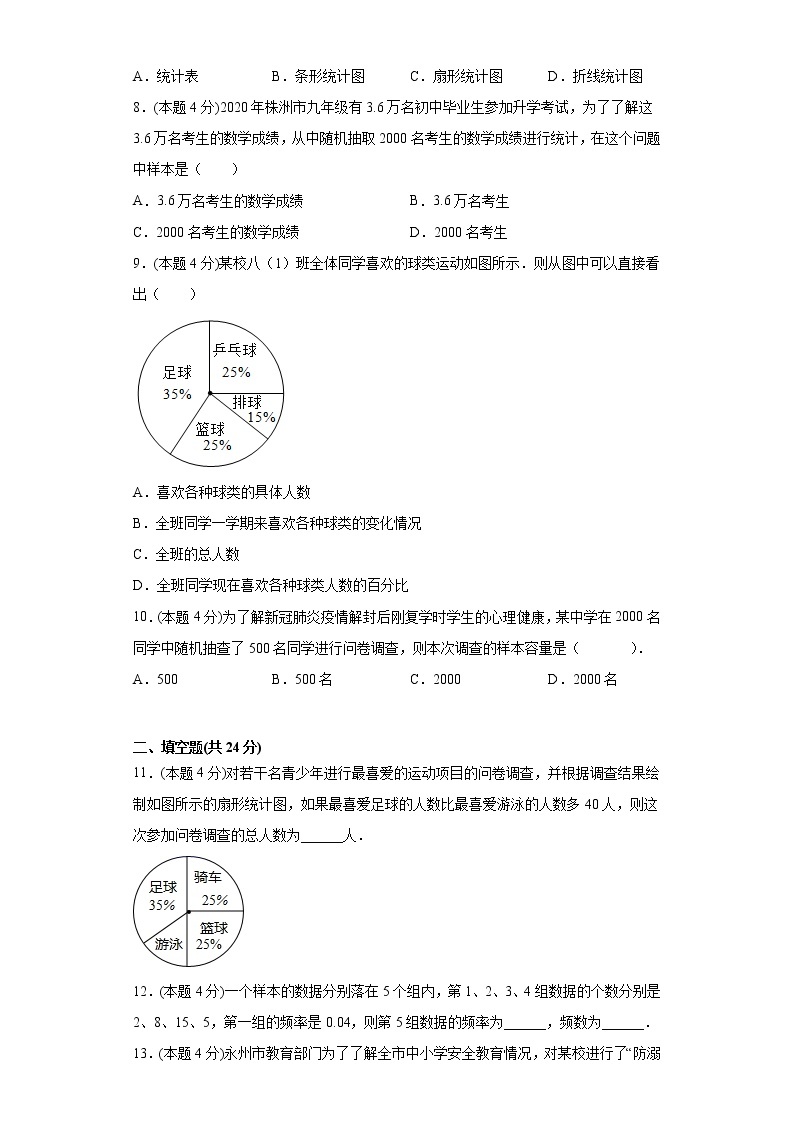 浙教版  七下  第六章数据与统计图表单元测试卷（word版含答案）02