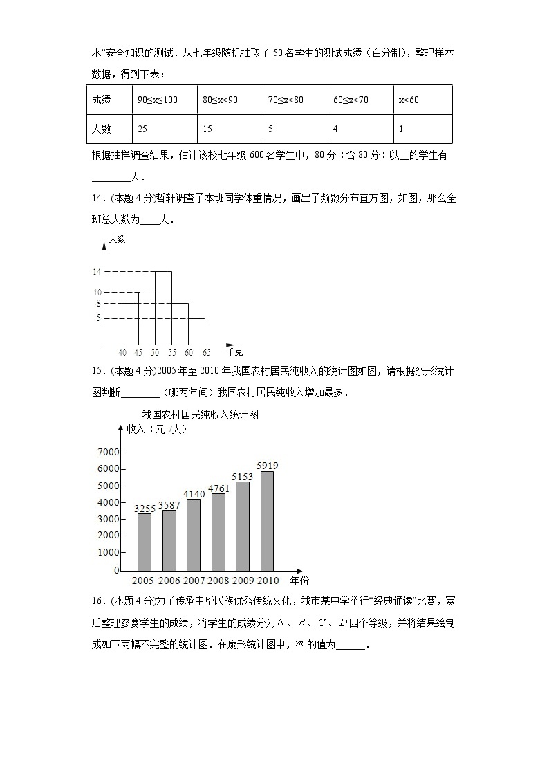 浙教版  七下  第六章数据与统计图表单元测试卷（word版含答案）03