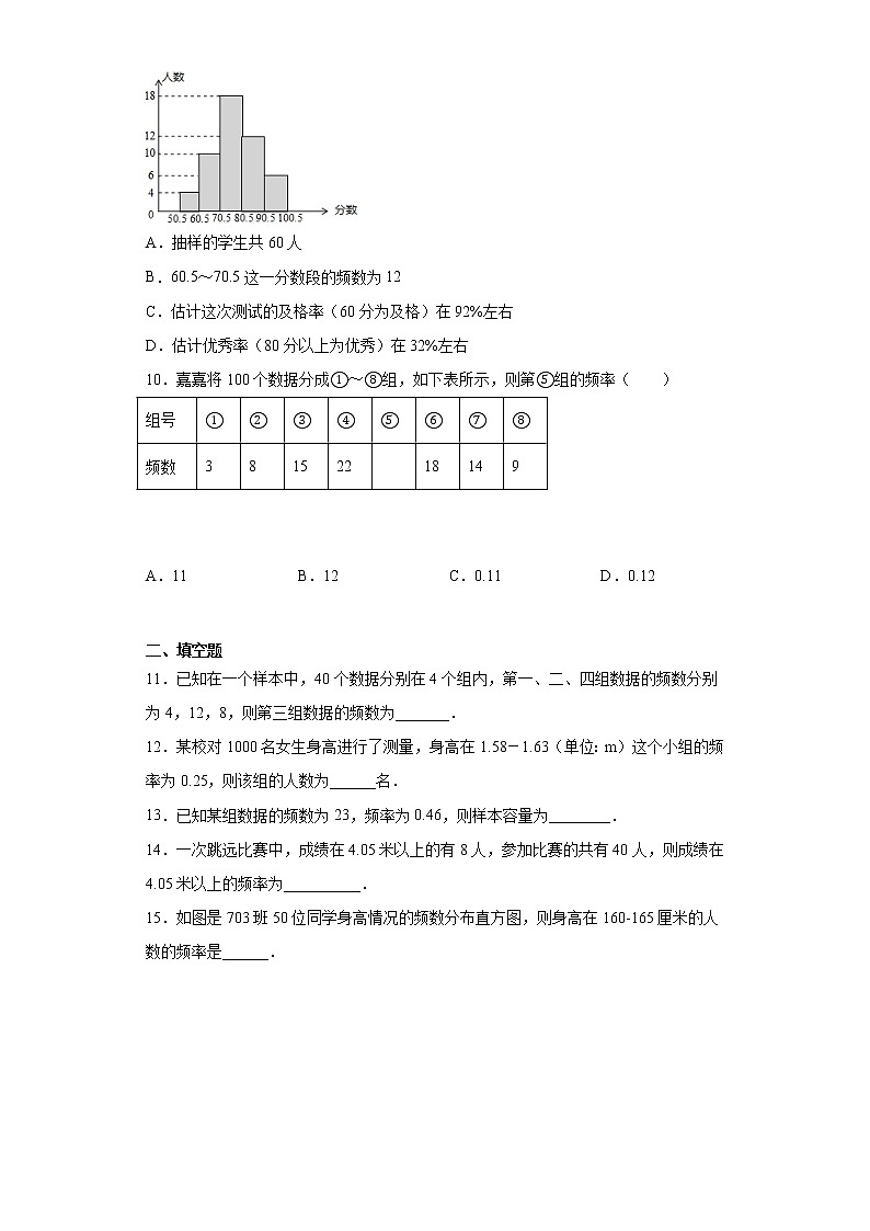 湘教版 八下 5.1频数与频率同步课时训练(word版含答案)02