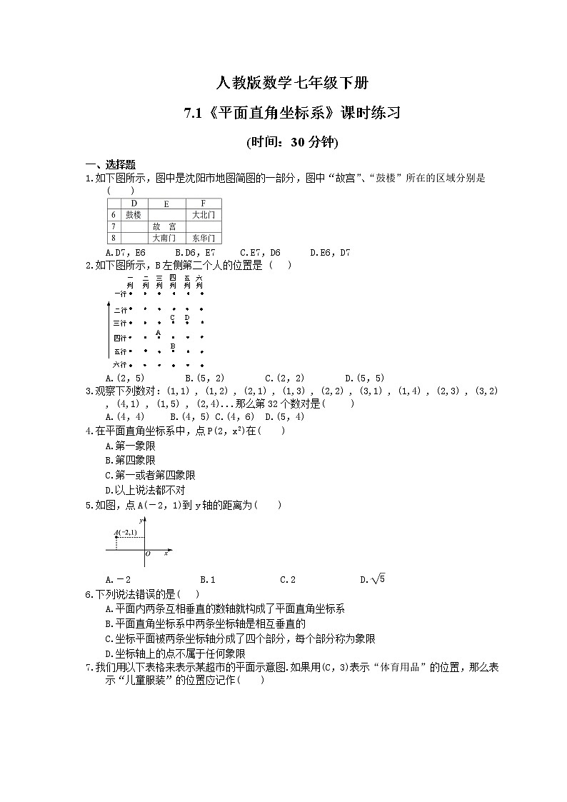 2021年人教版数学七年级下册7.1《平面直角坐标系》课时练习(含答案)01