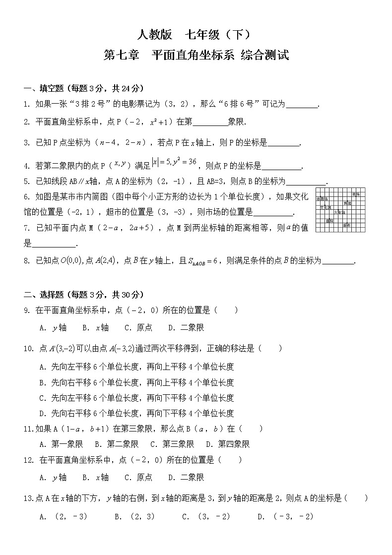 2020-2021学年人教版七年级下学期 第七章 平面直角坐标系 综合测试01