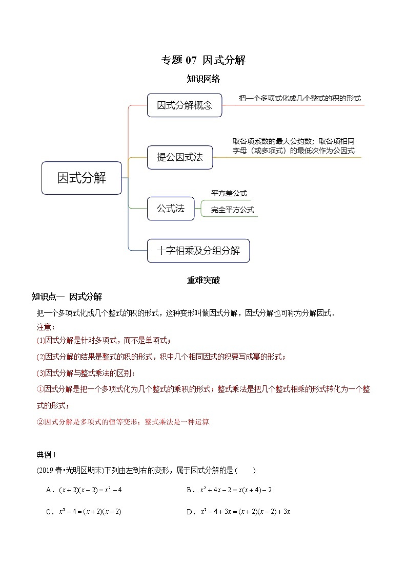 教案 北师大版初中数学章节复习 8年级下册 专题07 因式分解(知识点串讲+专题测试)01