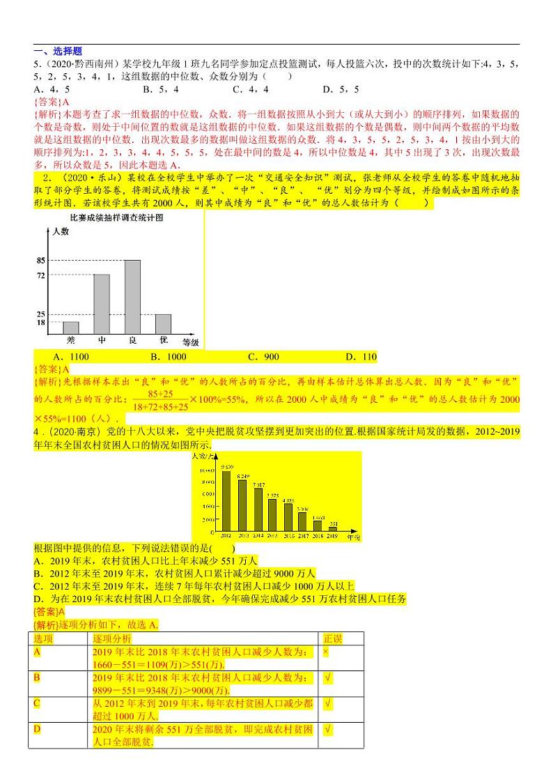 2021中考真题分类知识点39:统计图表01