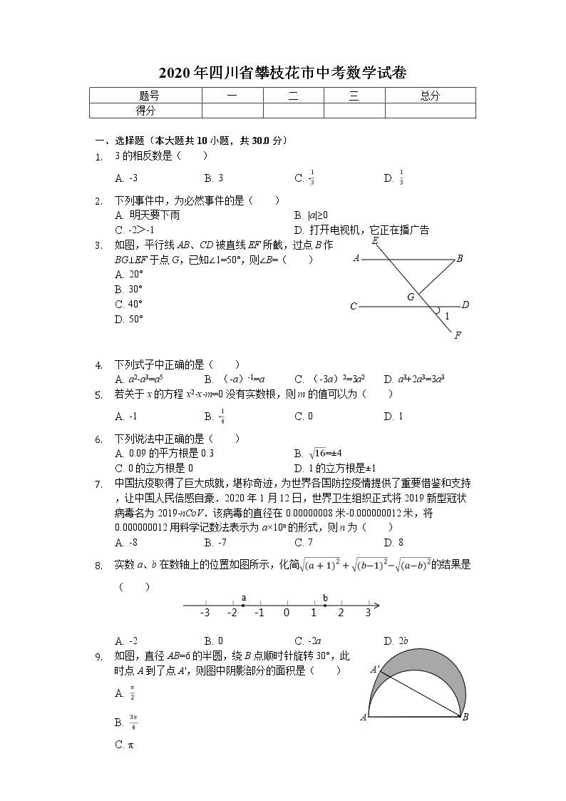 2020年四川省攀枝花市中考数学试卷01