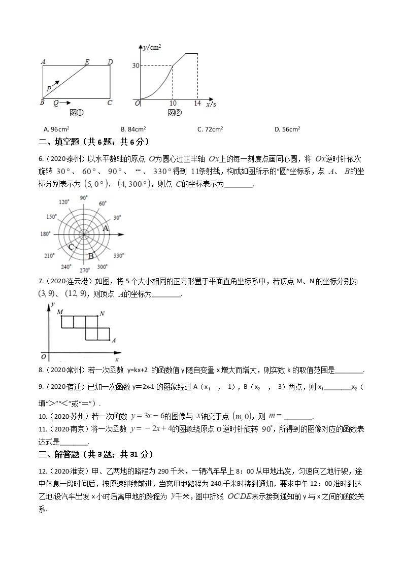 2020年江苏省中考数学分类汇编专题06 坐标系与一次函数02