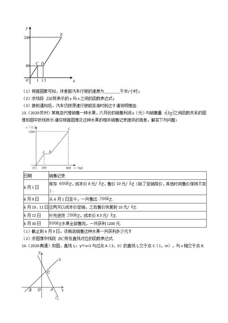 2020年江苏省中考数学分类汇编专题06 坐标系与一次函数03