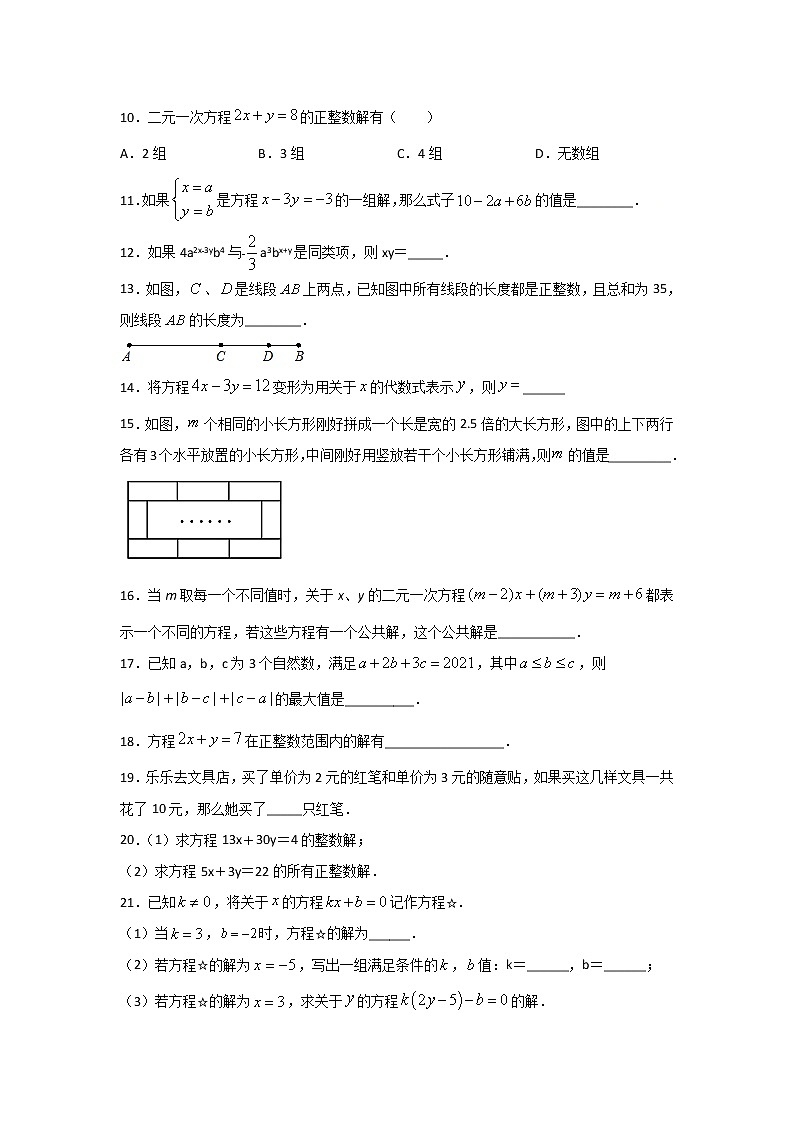 2.1二元一次方程-浙教版七年级数学下册同步提升训练02