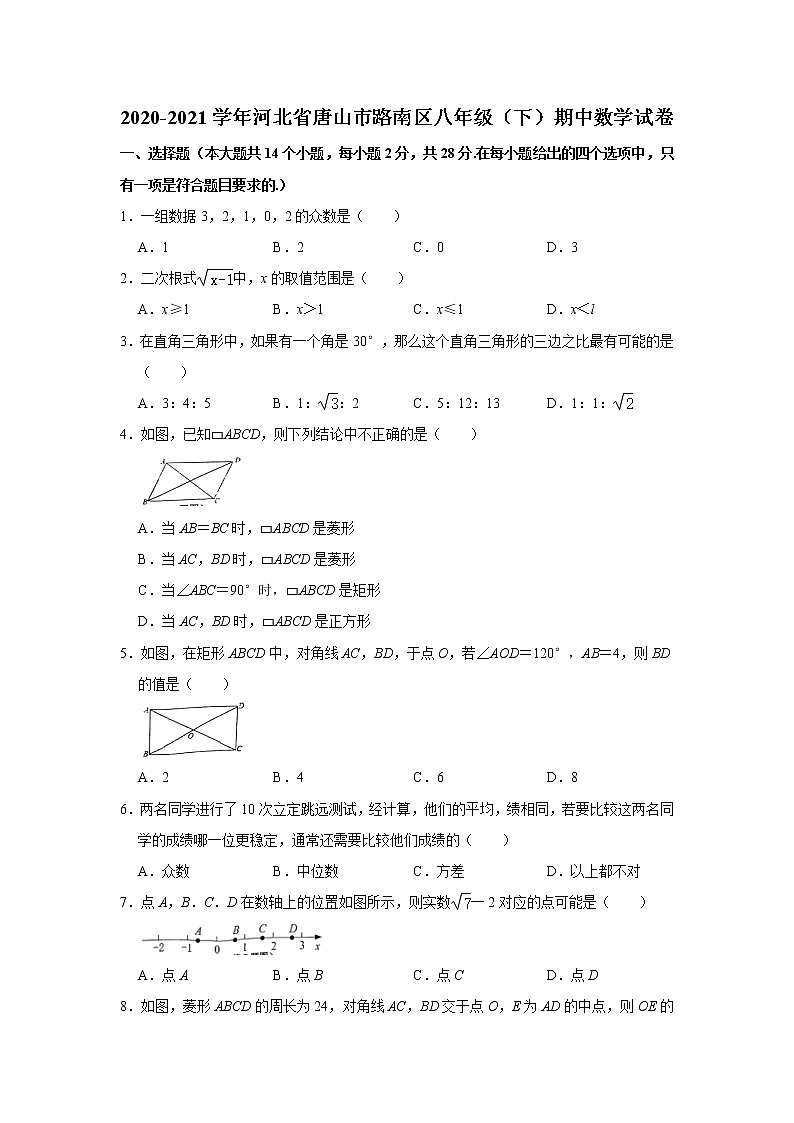 2020-2021学年河北省唐山市路南区八年级(下)期中数学试卷01