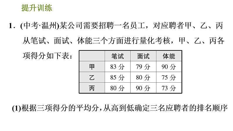 人教版数学八年级下册 7.3 《求加权平均数的四种类型》训练课件(含答案)03