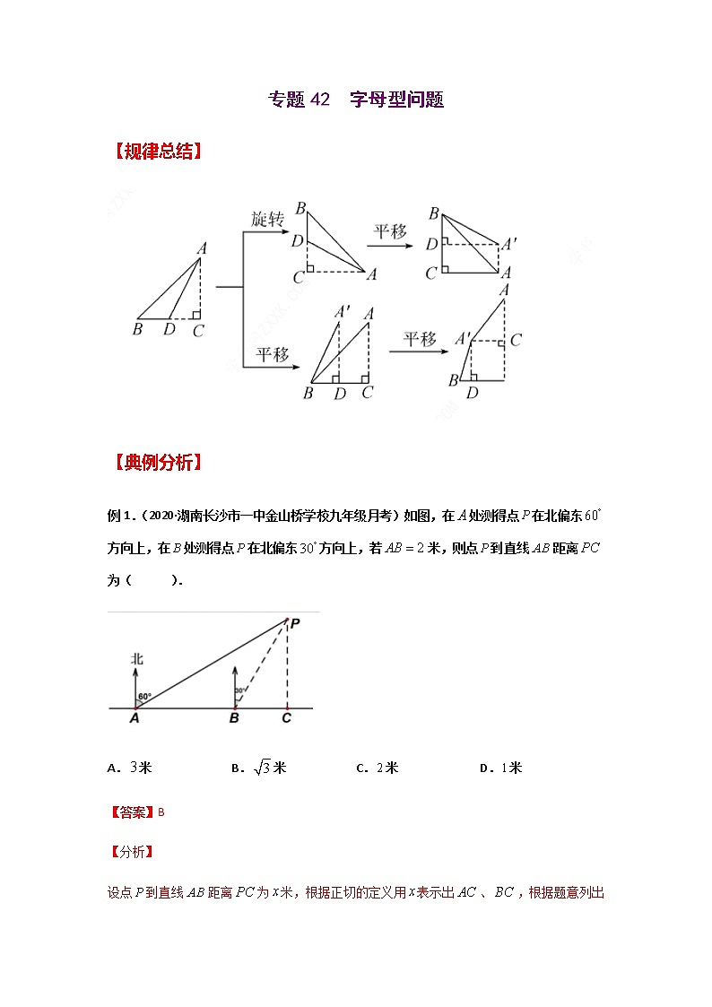 专题42 字母型问题-2021年中考数学二轮复习经典问题专题训练01