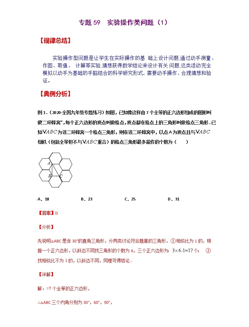 專題59 實驗操作類問題(1)-2021年中考數學二輪復習經典問題專題訓練01