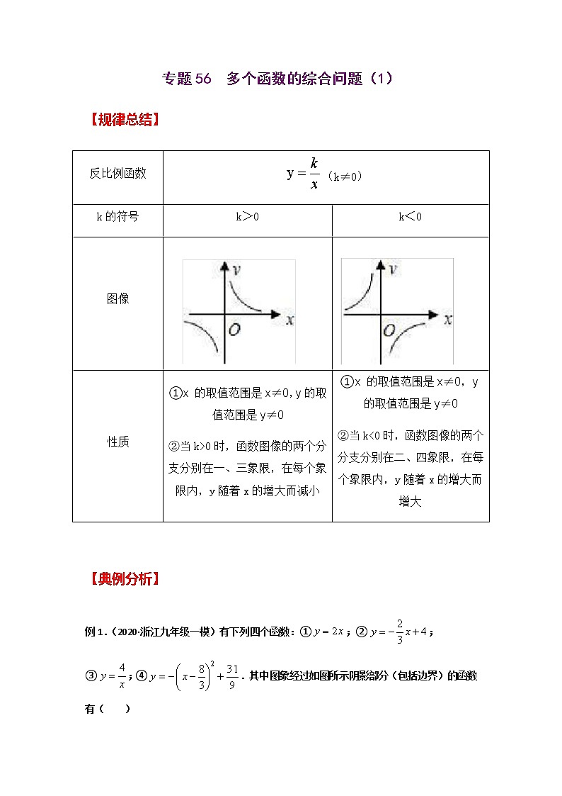 专题56 多个函数的综合问题(1)-2021年中考数学二轮复习经典问题专题训练01